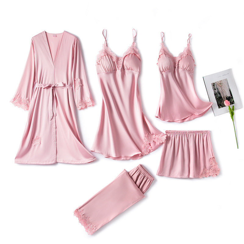 Summer Ice Silk Ladies Nightgown With Chest Pad