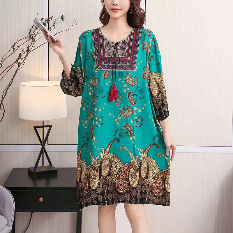 Cotton Silk Floral Dress Vintage Women's Clothing