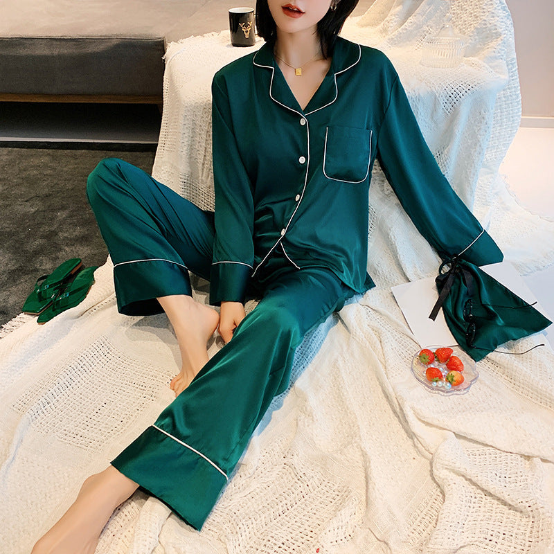 Silk Ladies Pajamas Long-sleeved Trousers Suit
