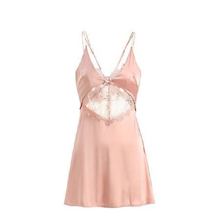 High-end sexy lace silk stitching nightdress