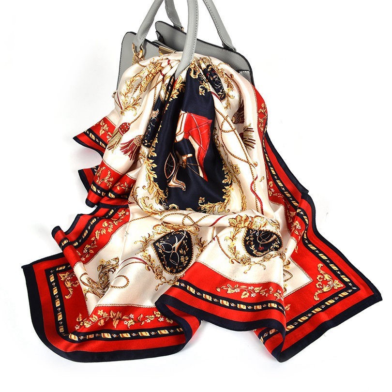 Wild Western Style Plain Crepe Satin Square Silk Scarf