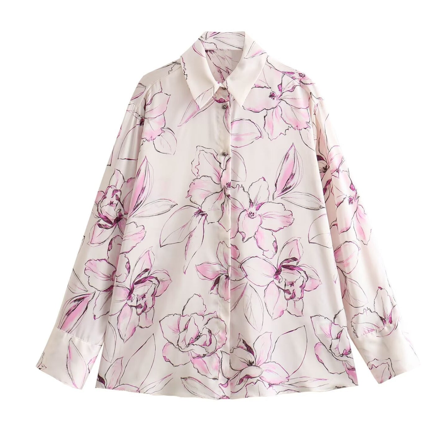 Women's Fashionable Printed Silk Satin Textured Shirt
