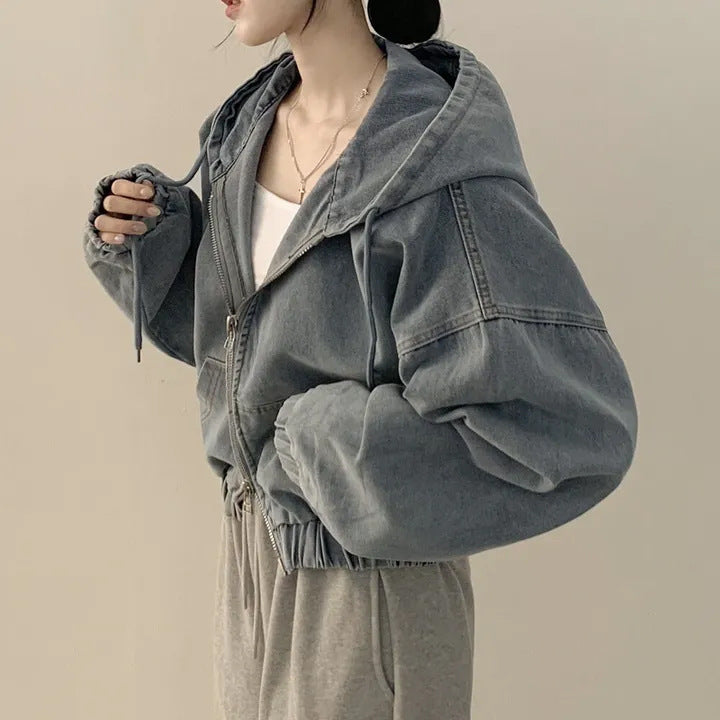 Denim Grace Retro Hooded Coat
