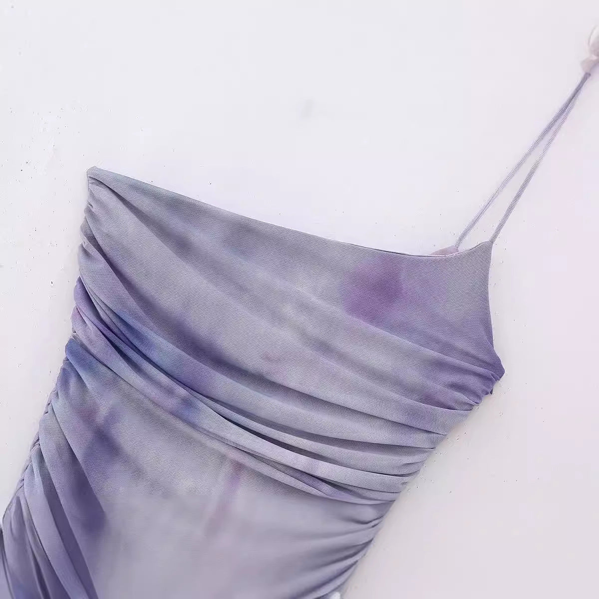 French Printing Silk Net Asymmetric Dress