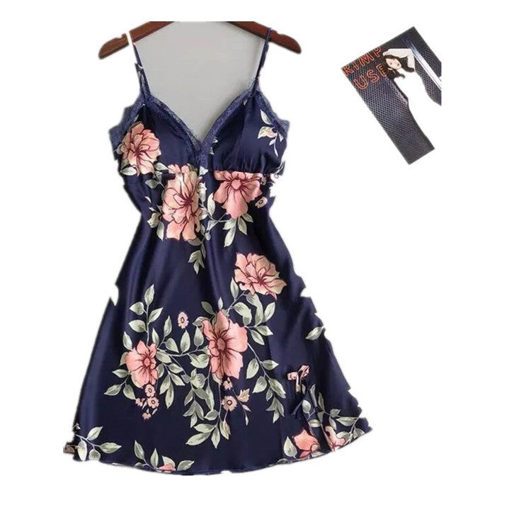 Ladies printed ice silk nightdress