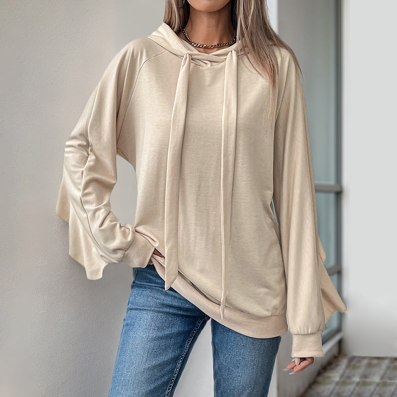 BreezeRuffle Drawstring Hoodie Sweater
