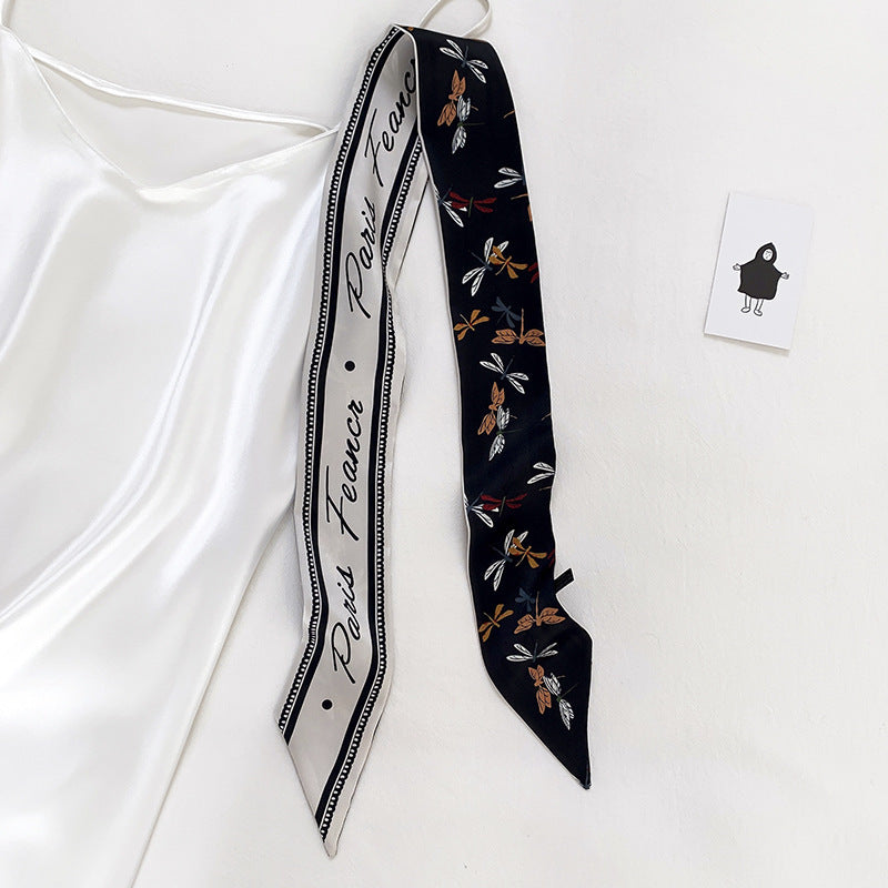 Double-sided Small Streamer Women Long Silk Scarf