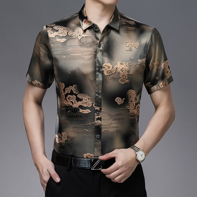 Chinese Style Silk Satin Shirt Short Sleeve