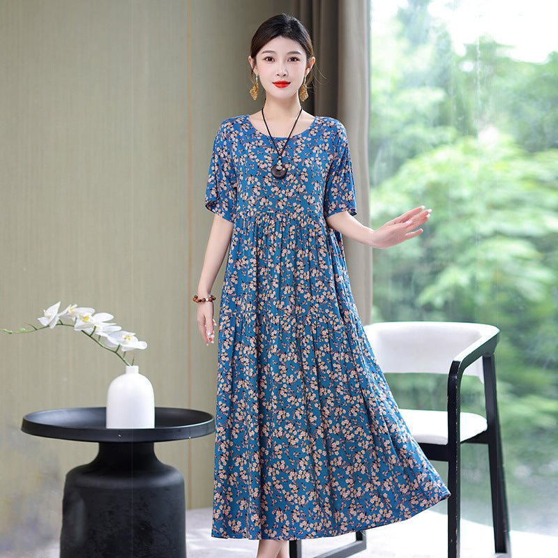 High End Floral Cotton Silk Dress For Women