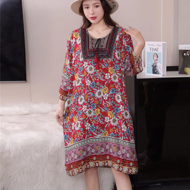 Cotton Silk Floral Dress Vintage Women's Clothing