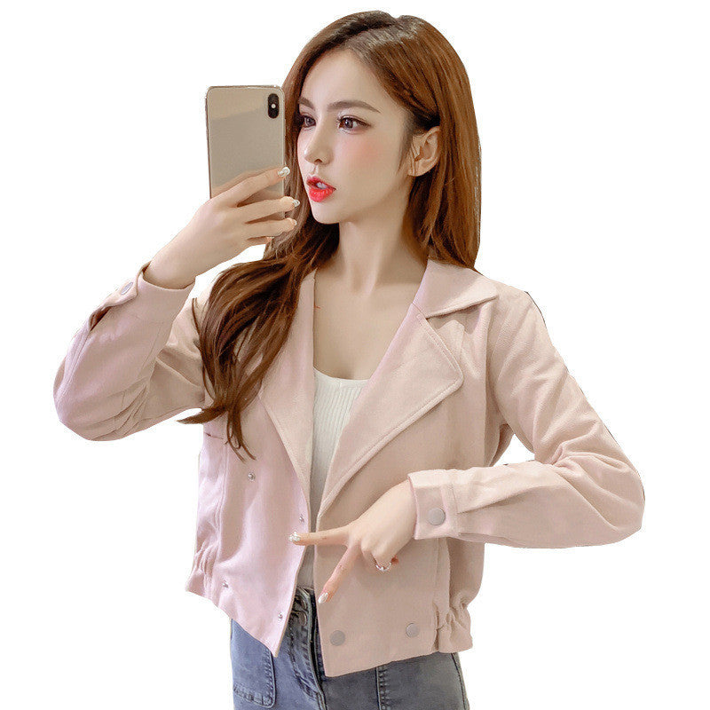 Double breasted waist long sleeve short coat