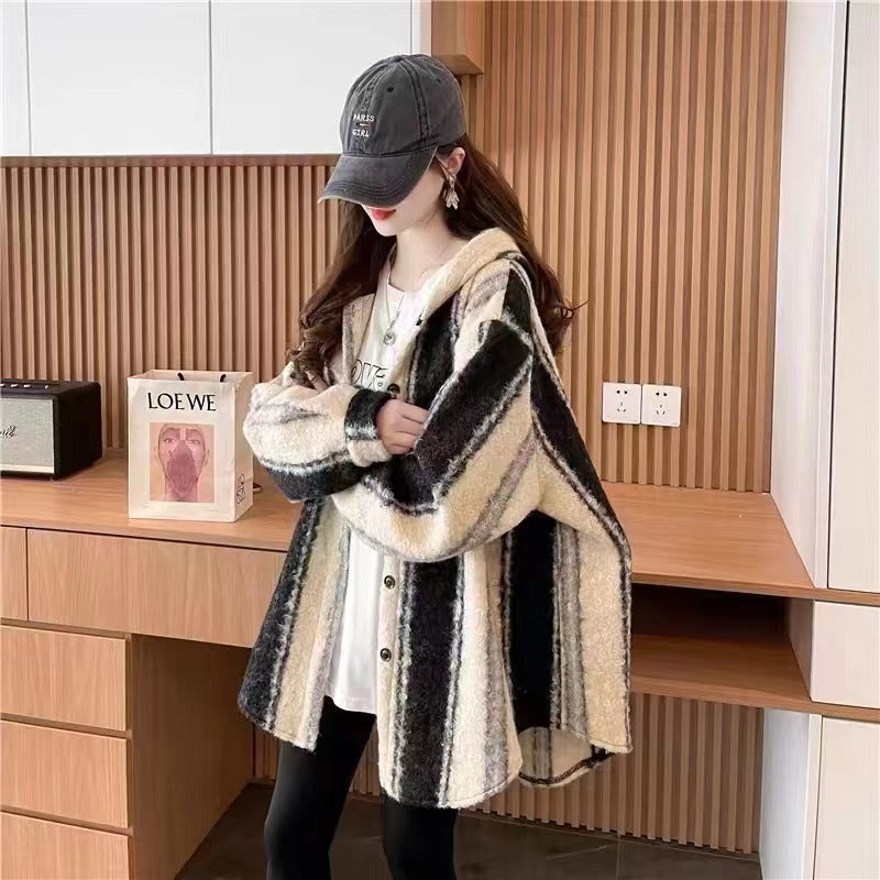 Seoul Stride Striped Woolen Coat