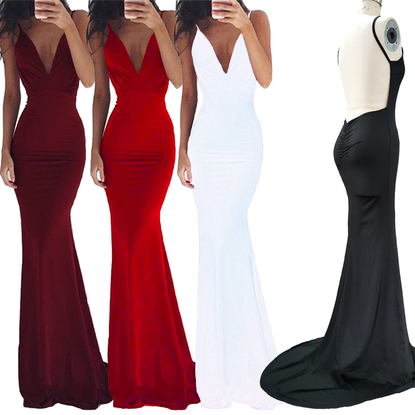 Milk Silk Sling Backless Trailing Annual Party Dress
