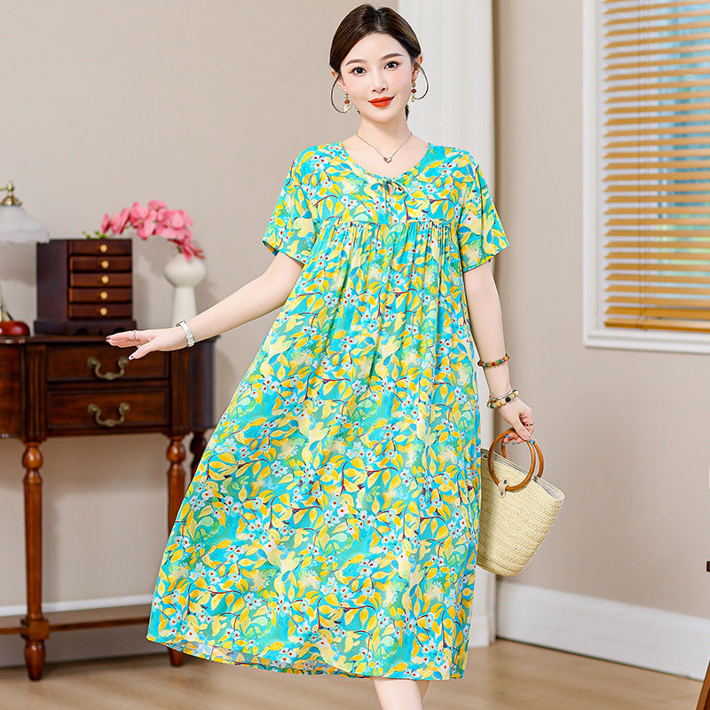 Loose Fat Mom Cotton Silk Long Skirt Cotton Summer