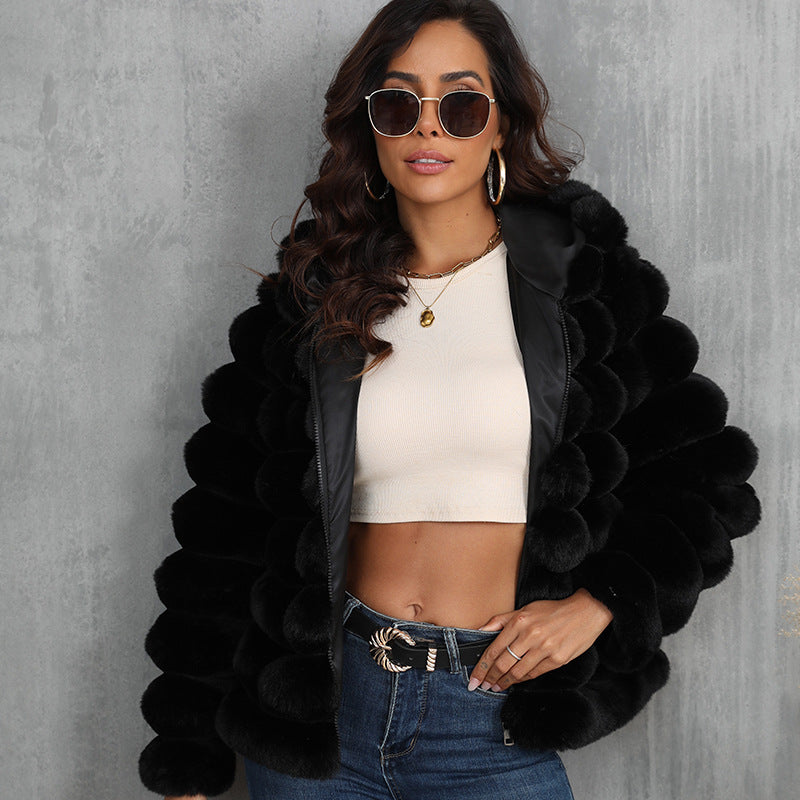 FauxFur Stride Hooded Jacket