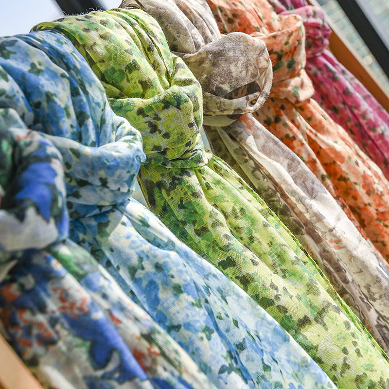 Classic Floral Silk Scarf Imitated Silk Scarves Fashion Casual Shawl Outdoor