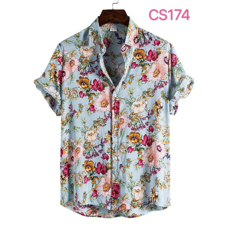 Style Silk Cotton Short-sleeved Lapel Shirt