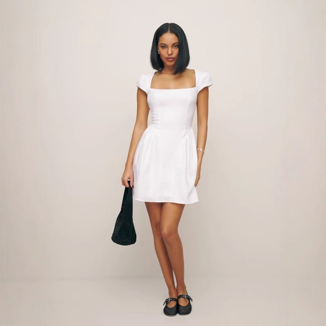 Lunara Square Neck Linen Dress