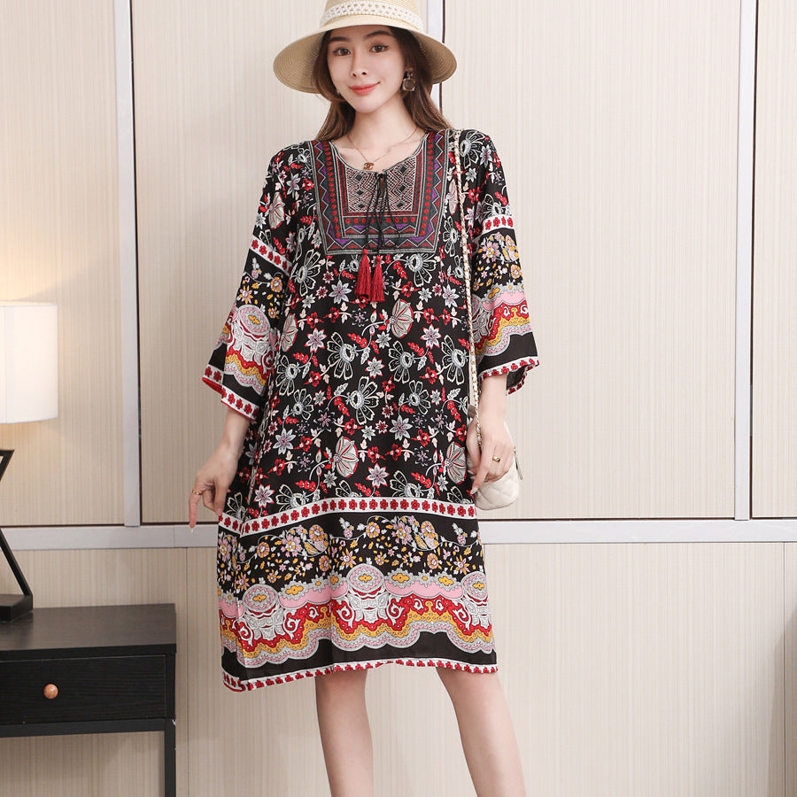 Cotton Silk Floral Dress Vintage Women's Clothing