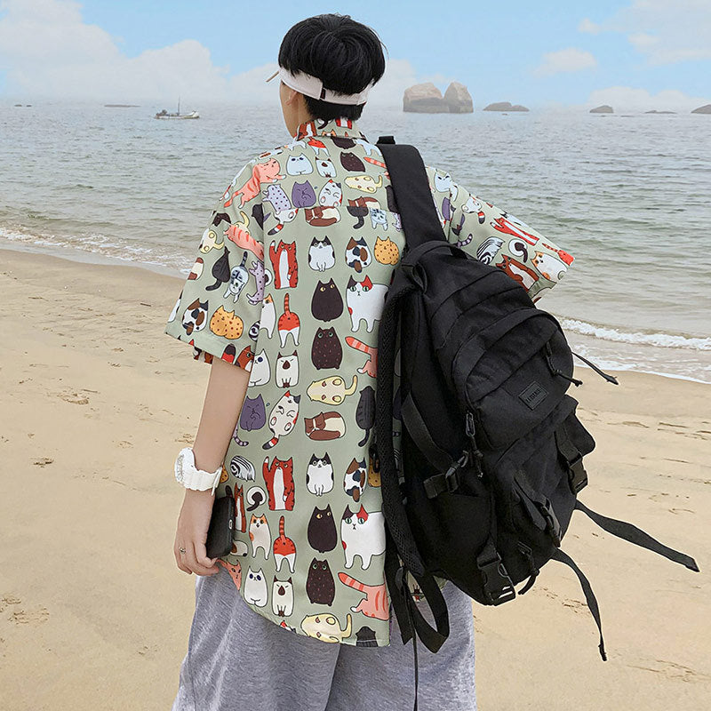 Men's Short-sleeved Loose Ice Silk Shirt