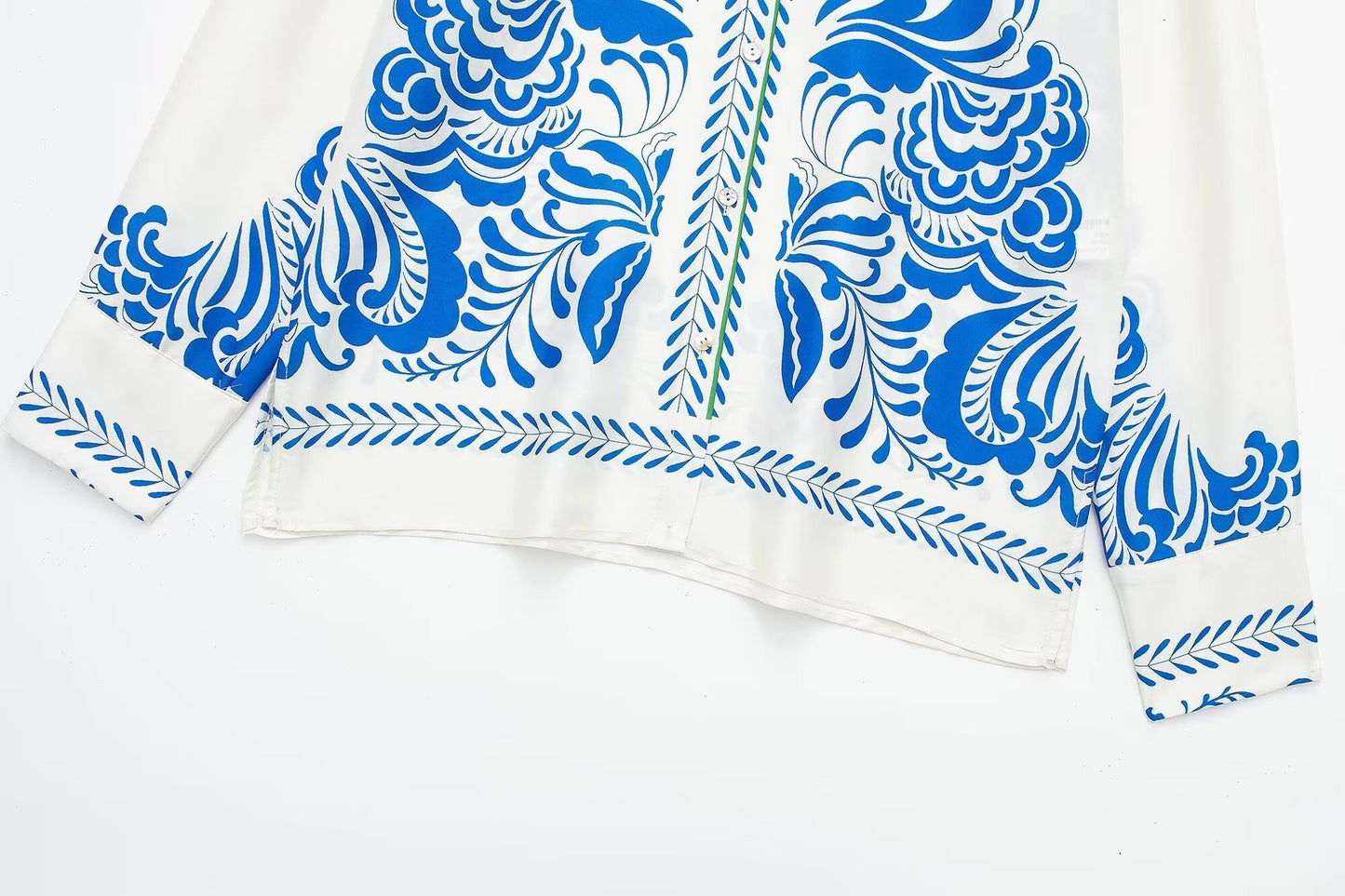 Long Sleeve Lapel Women's Printed Silk Satin Textured Shirt