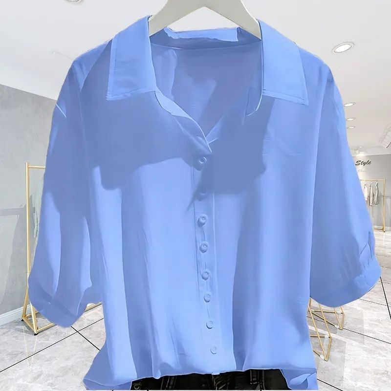 Short Sleeve Ice Silk Shirt Design Sense Loose Slimming