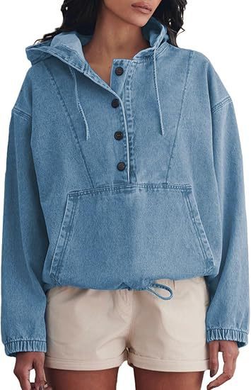 DenimHaven Button Hoodie Pullover