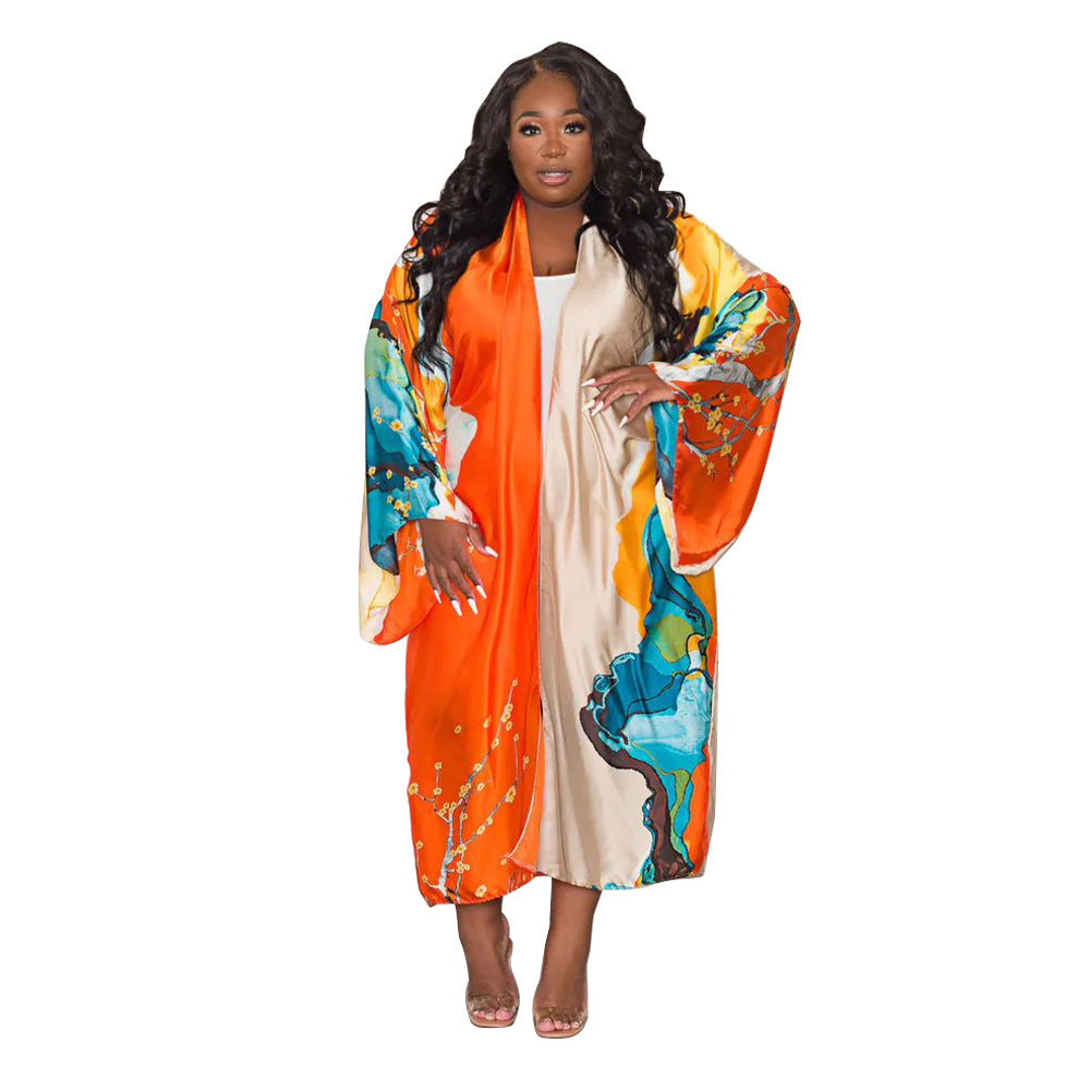 Cardigan Outer Wear Silk Printing Fashion Casual Cloak
