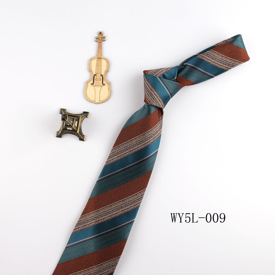 Business Clothing Tie Factory Wholesale Men's Trendy Striped Jacquard Polyester Silk Tie Work Workplace Amazon