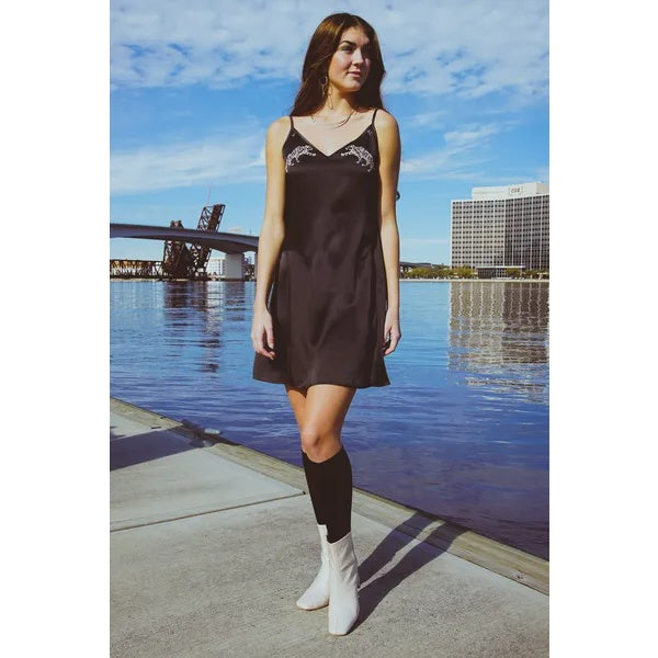 Silk Halter Dress In Dueling Jaguars
