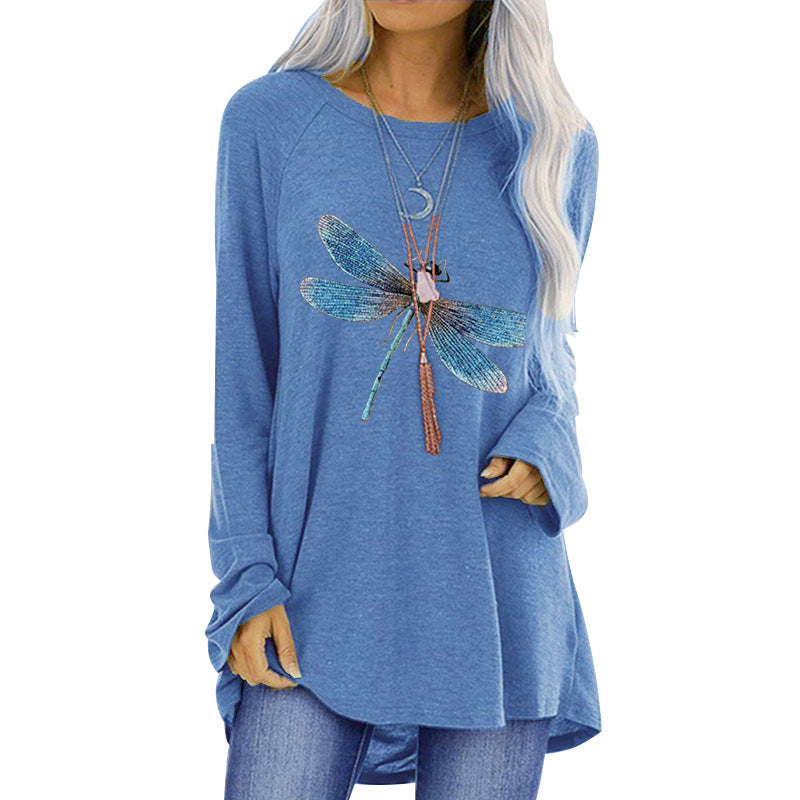 Loose Round Neck Long Sleeve T-shirt For Women