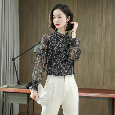 Silk Shirt Women's Long Sleeve Printed Top