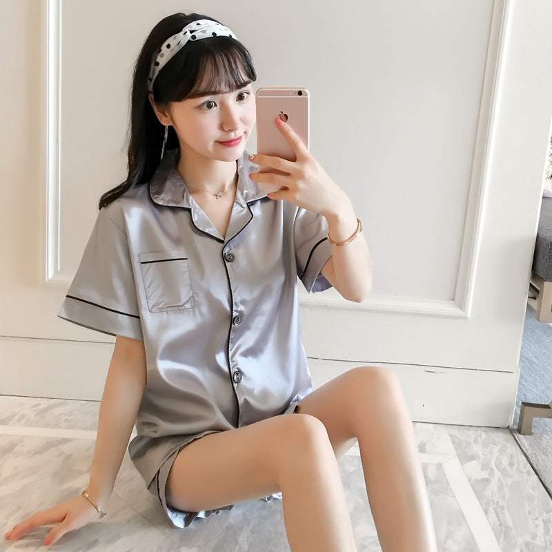 Cardigan imitation silk pajamas