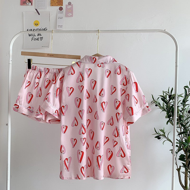 Ice Silk Satin Short Sleeve Pajamas Women's Suit