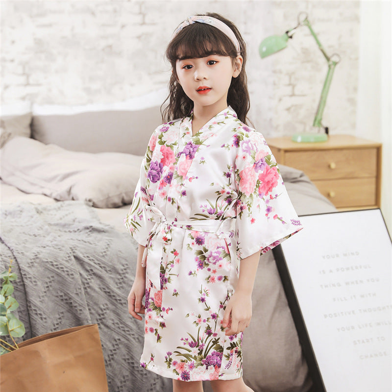 Cardigan silk bathrobe
