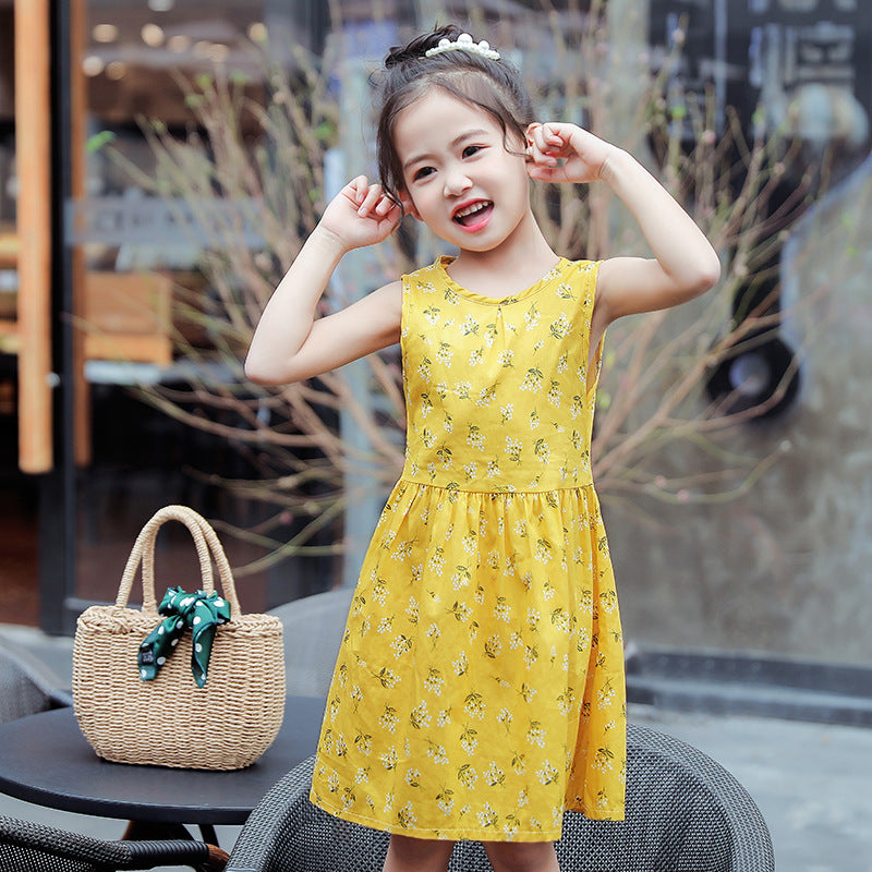 Cotton multi-colored silk dress Korean print girl skirt princess dress