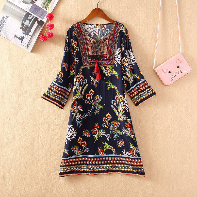 Cotton Silk Floral Dress Vintage Women's Clothing