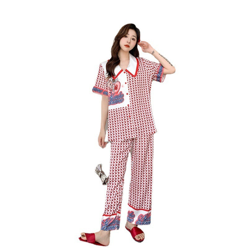 Silk Japanese Short Sleeved Suit Simulation Silk Trousers Cardigan Home Summer