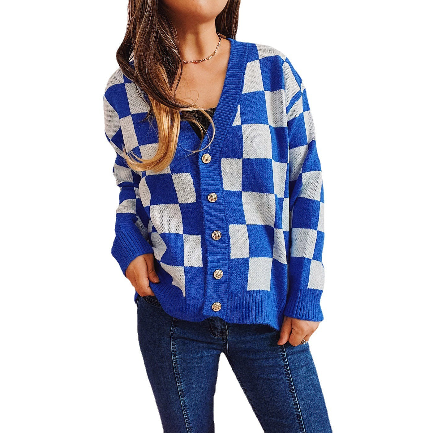 PlaidAura Contrast Sweater