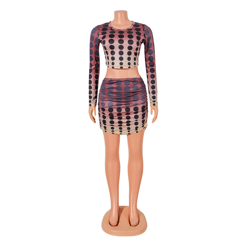 Skinny Milk Silk Print Skirt Suit