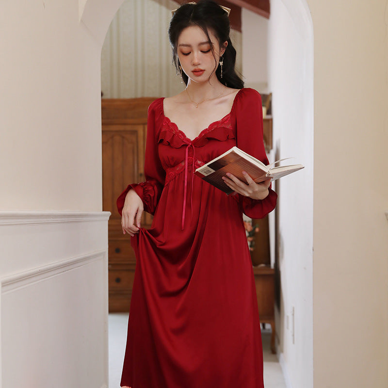 Long Ice Silk Nightgown And Thin Pajamas