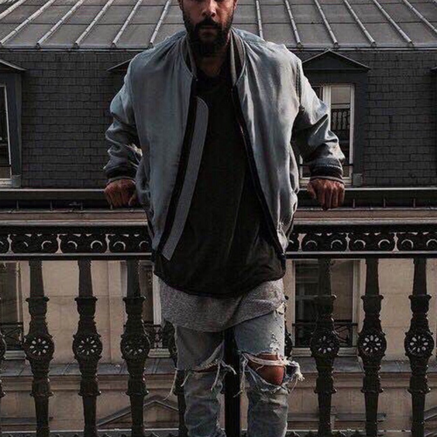Blue Silk Cotton Bomber Jacket