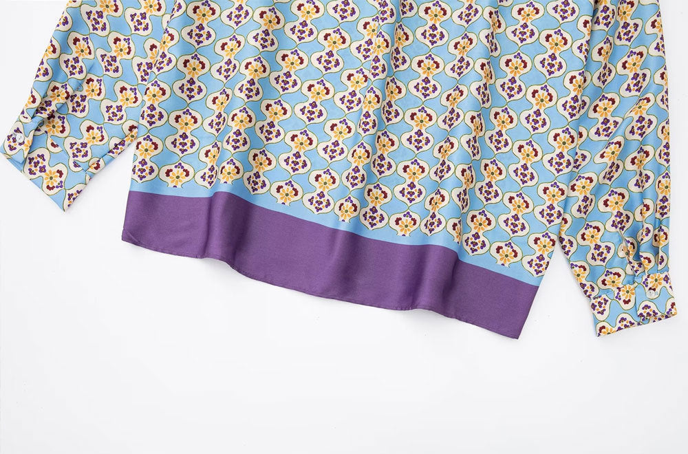 Geometric-print Silk-satin Shirt Set