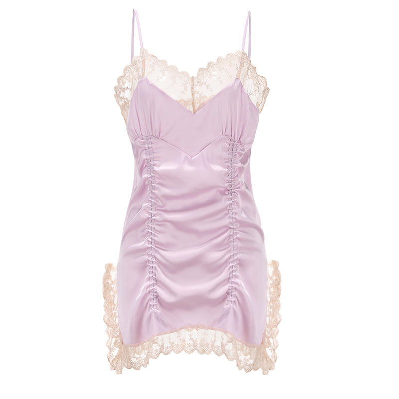 Women's Spring And Autumn Ice Silk Lace Suspender Nightdress