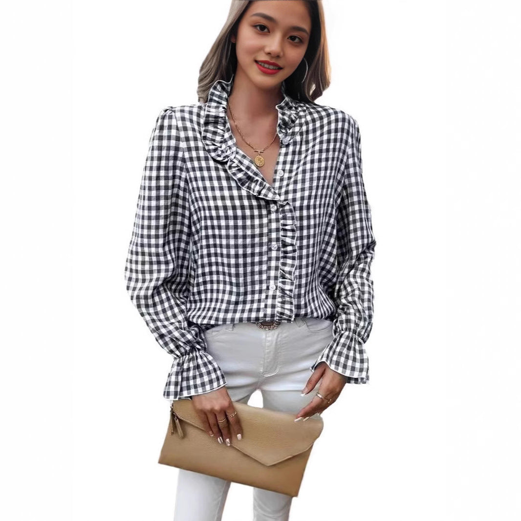 Éclaire RufflePlaid Blouse