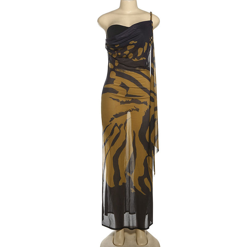 Aria Veil One-Shoulder Mesh Dress