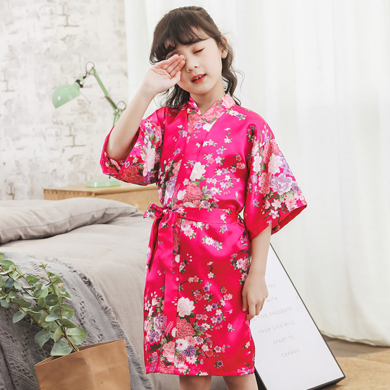 Cardigan silk bathrobe