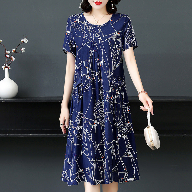 Plus Size Middle-aged And Elderly Cotton Silk Meat-covering Dress