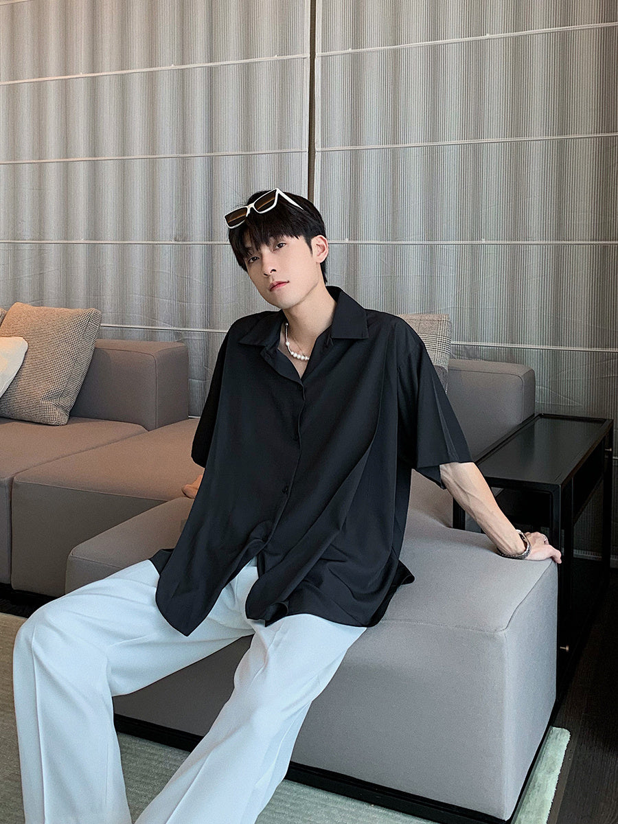 Ice Silk Slippery Casual Loose Shirt Men's Short Sleeves
