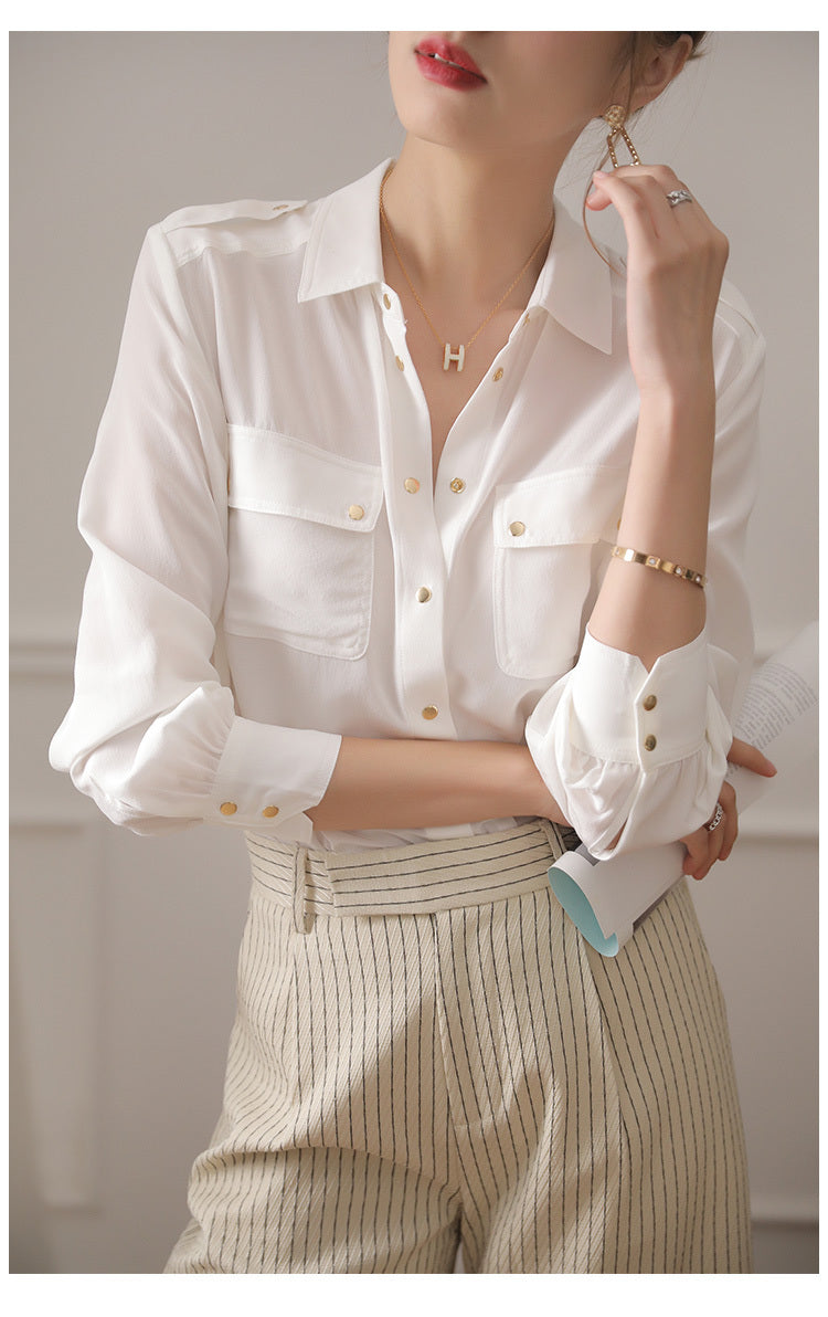 Women's Long-sleeved Solid Color Silk Shirt